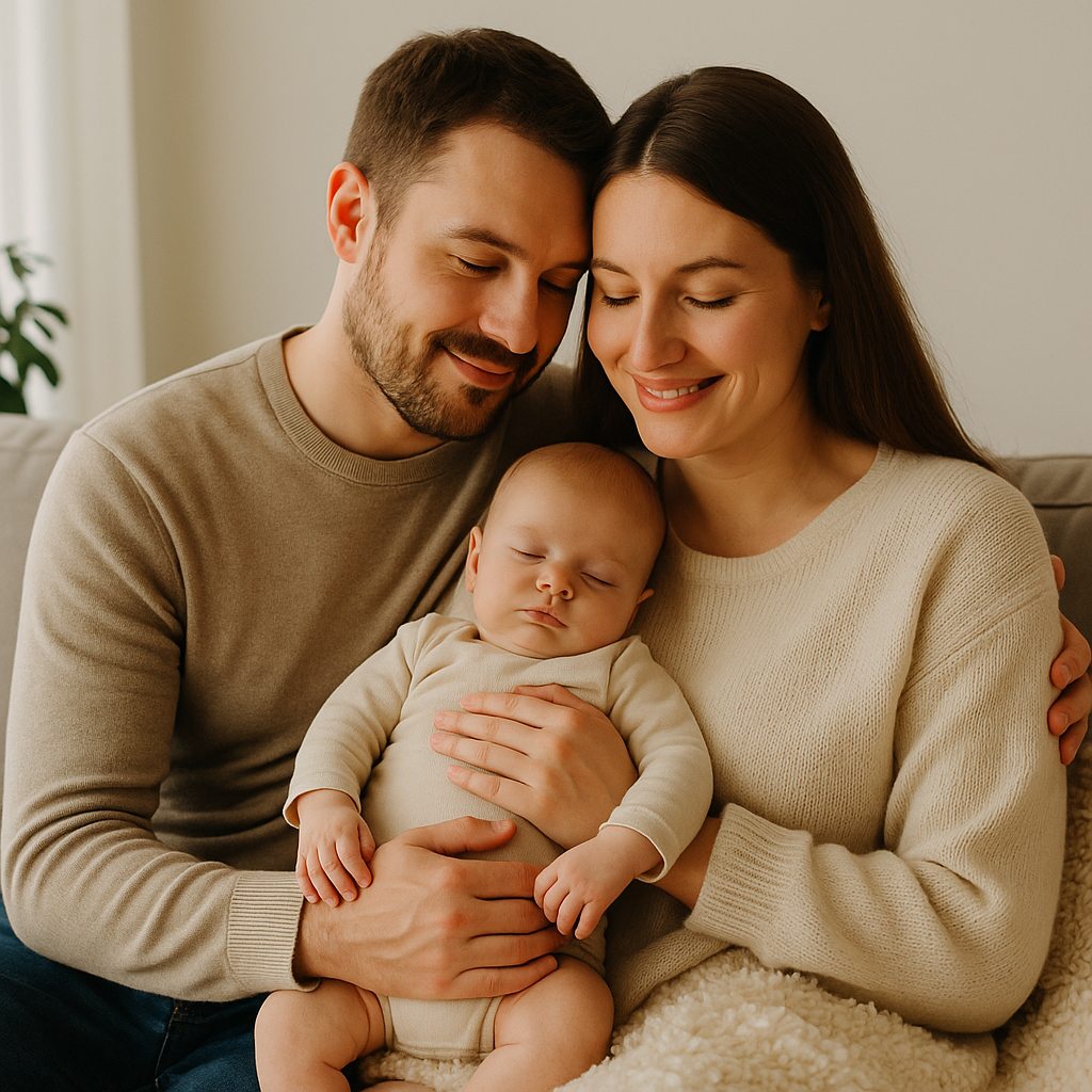 Une famille réunie autour de son nouveau-né, un instant de tendresse